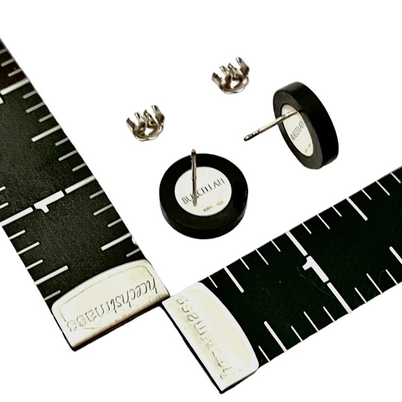 🇮🇹 Buccellati Sterling Silver Logo Mahogany Wood Stud Earrings & Travel Pouch - Picture 3 of 7